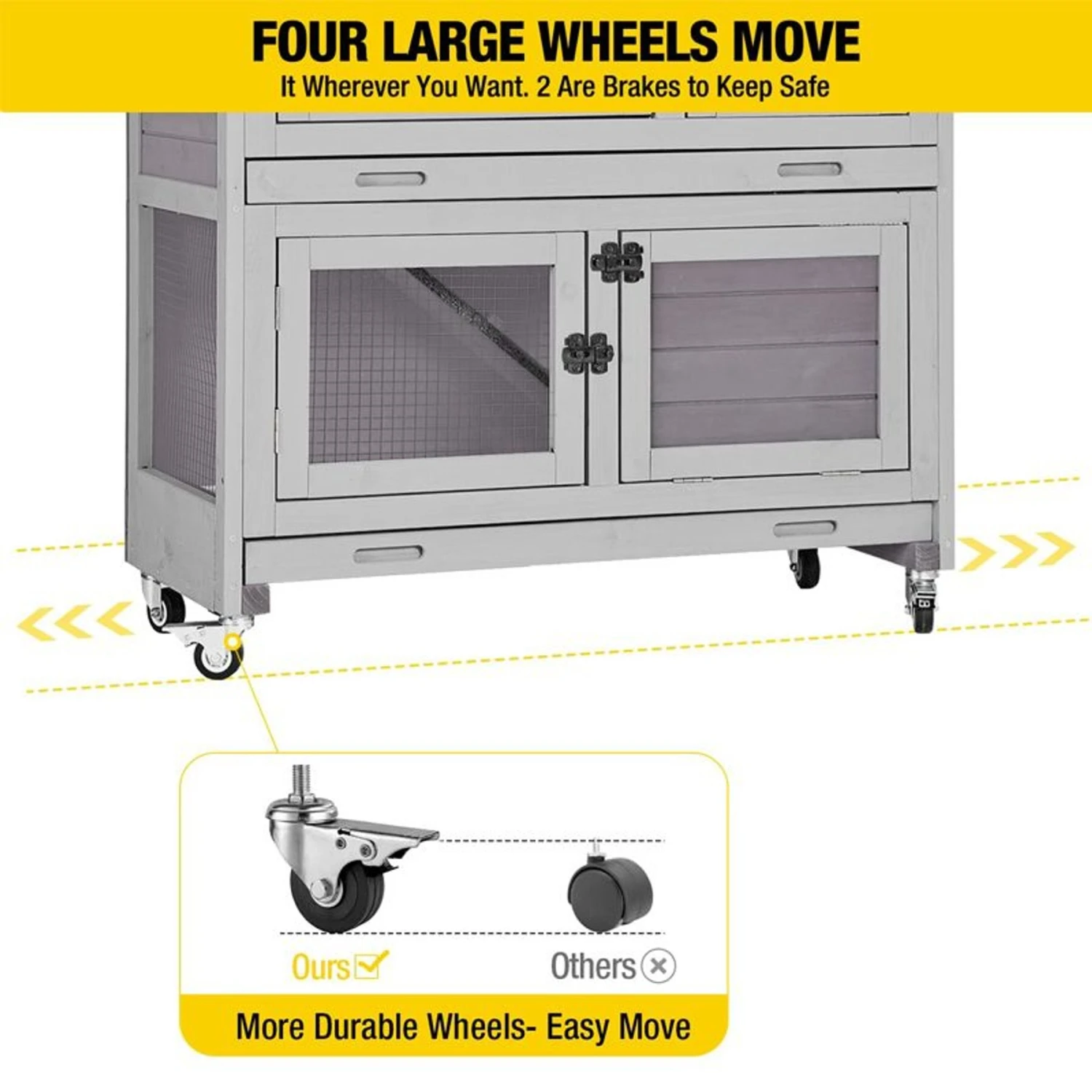 Aivituvin-AIR77 Outdoor Indoor With Wheels Small Pet Hutch, Grey 2 Aivituvin-AIR77 Outdoor Indoor With Wheels Small Pet Hutch, Grey - Image 2