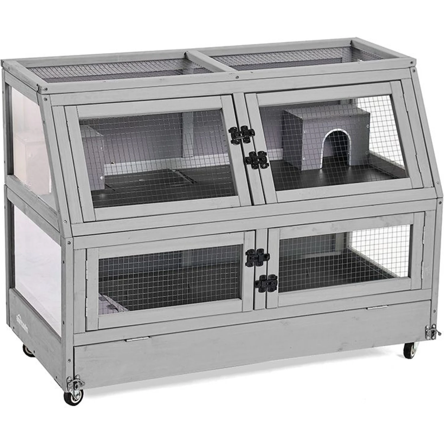 Aivituvin-AIR58 Two Level Guinea Pig & Hamster Cage With Wheels, Gray 1 Aivituvin-AIR58 Two Level Guinea Pig & Hamster Cage With Wheels, Gray