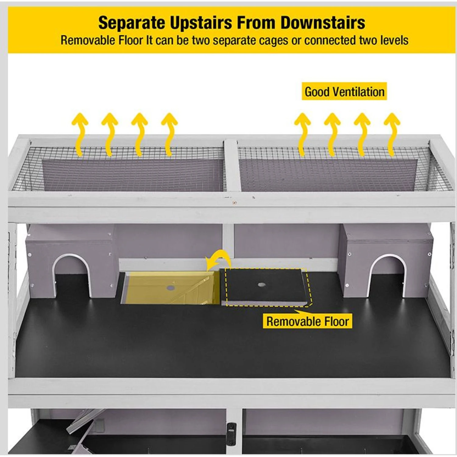Aivituvin-AIR58 Two Level Guinea Pig & Hamster Cage With Wheels, Gray 5 Aivituvin-AIR58 Two Level Guinea Pig & Hamster Cage With Wheels, Gray - Image 5