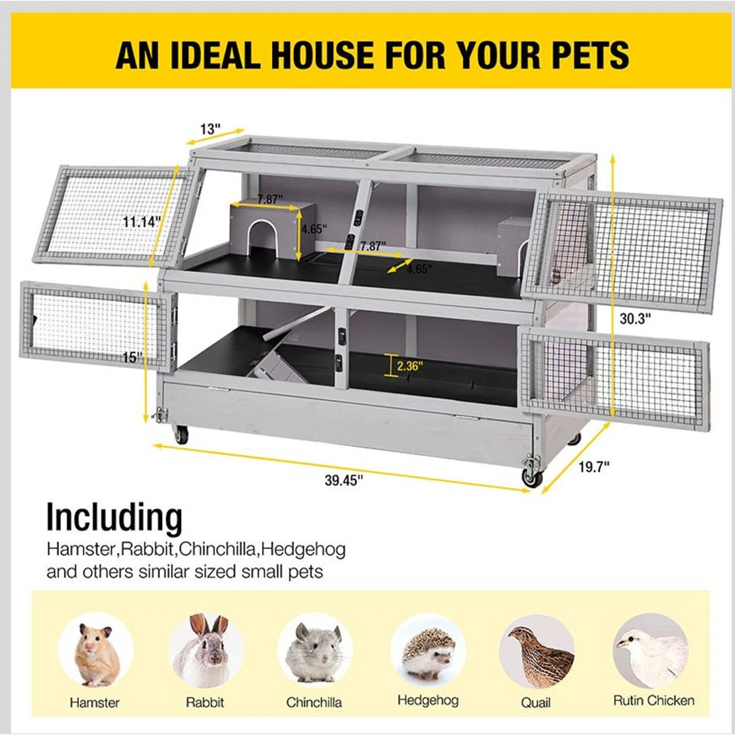 Aivituvin-AIR58 Two Level Guinea Pig & Hamster Cage With Wheels, Gray 6 Aivituvin-AIR58 Two Level Guinea Pig & Hamster Cage With Wheels, Gray - Image 6