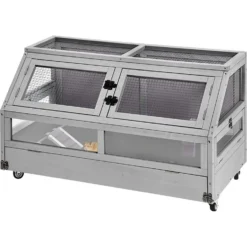 Aivituvin-AIR62 Large Guinea Pig Cage & Wooden Habitat, Gray