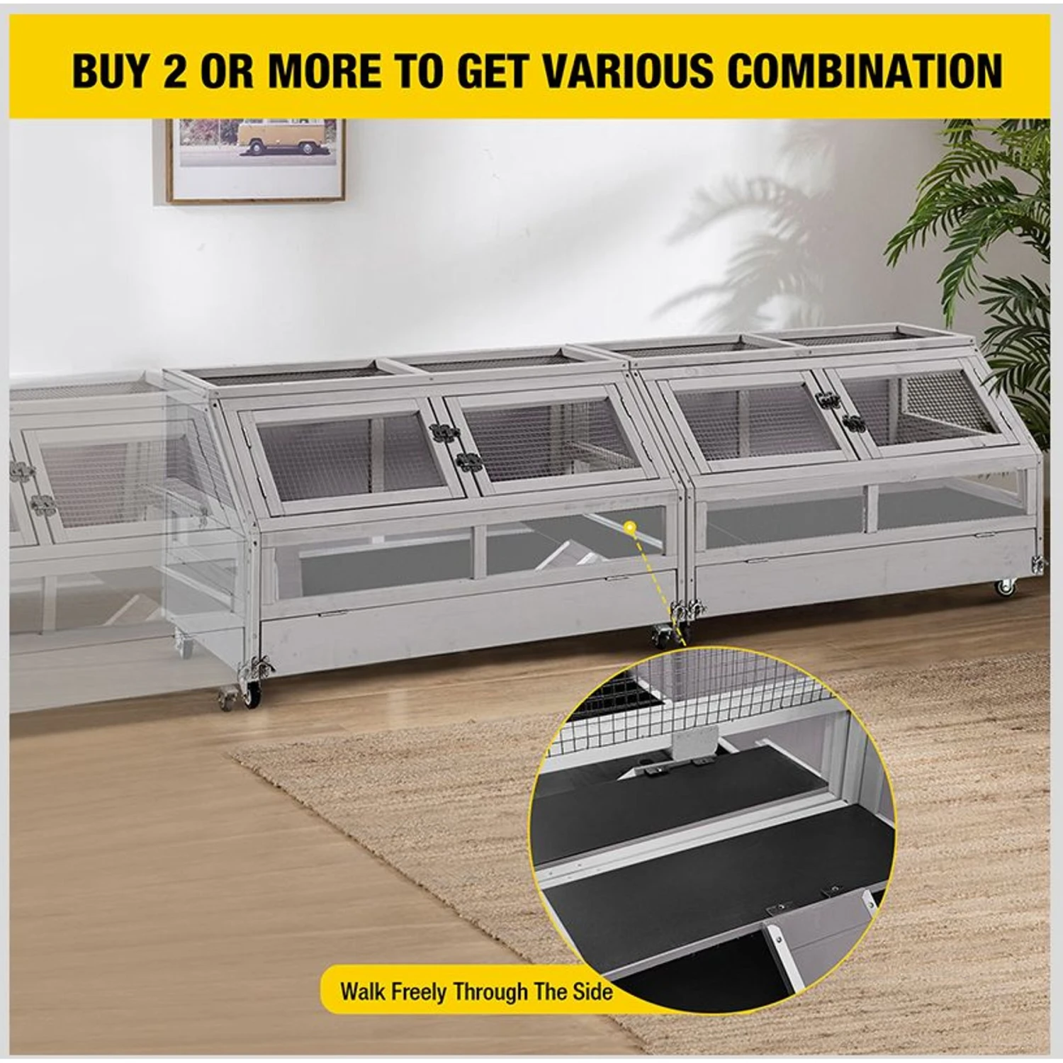 Aivituvin-AIR62 Large Guinea Pig Cage & Wooden Habitat, Gray 4 Aivituvin-AIR62 Large Guinea Pig Cage & Wooden Habitat, Gray - Image 4