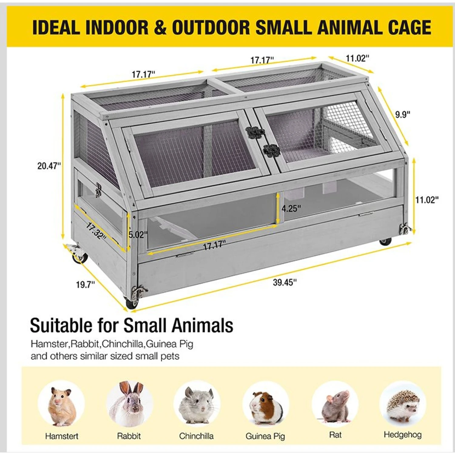 Aivituvin-AIR62 Large Guinea Pig Cage & Wooden Habitat, Gray 6 Aivituvin-AIR62 Large Guinea Pig Cage & Wooden Habitat, Gray - Image 6