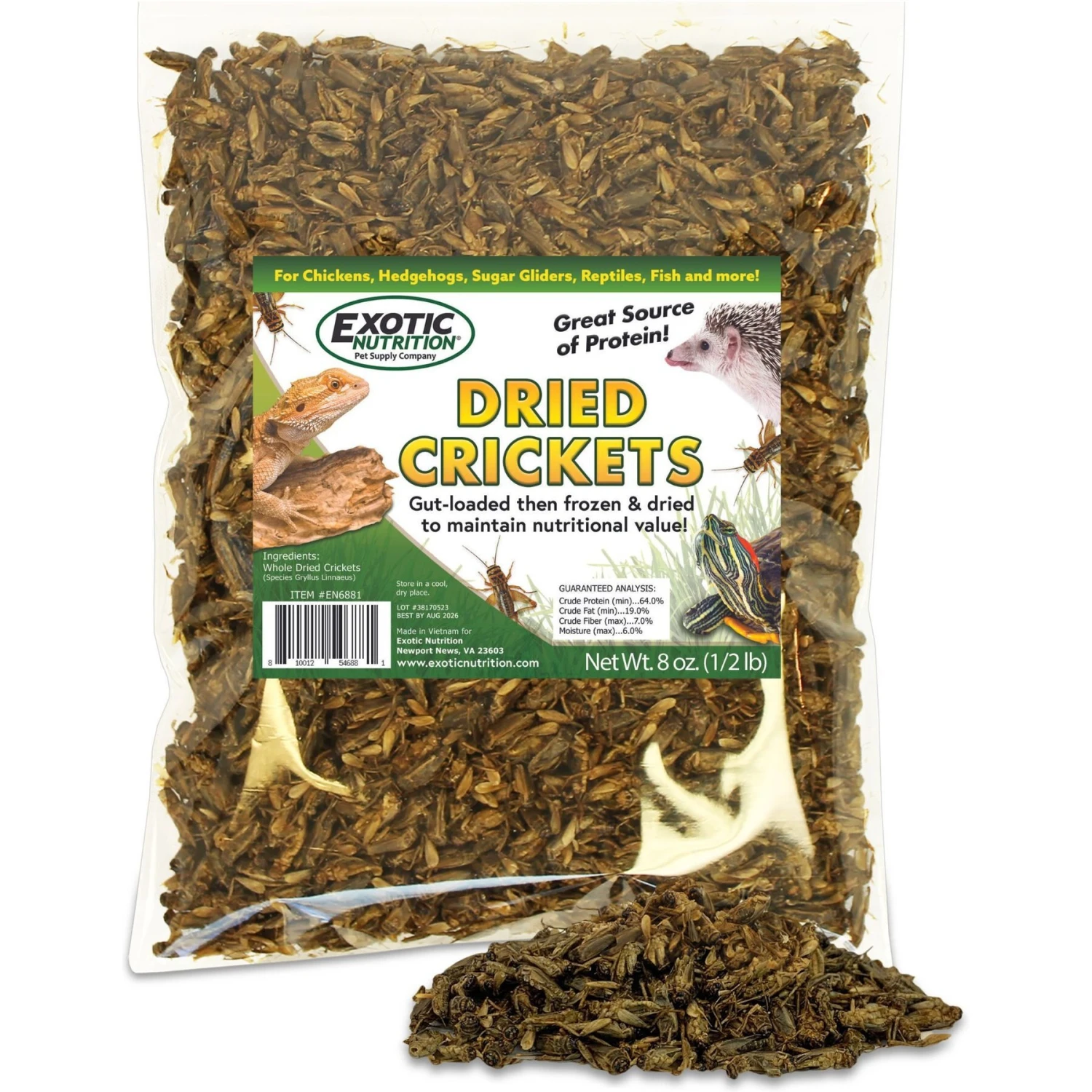 Exotic Nutrition Dried Crickets Small Pet Treats, 8-oz Bag 1 Exotic Nutrition Dried Crickets Small Pet Treats, 8-oz Bag