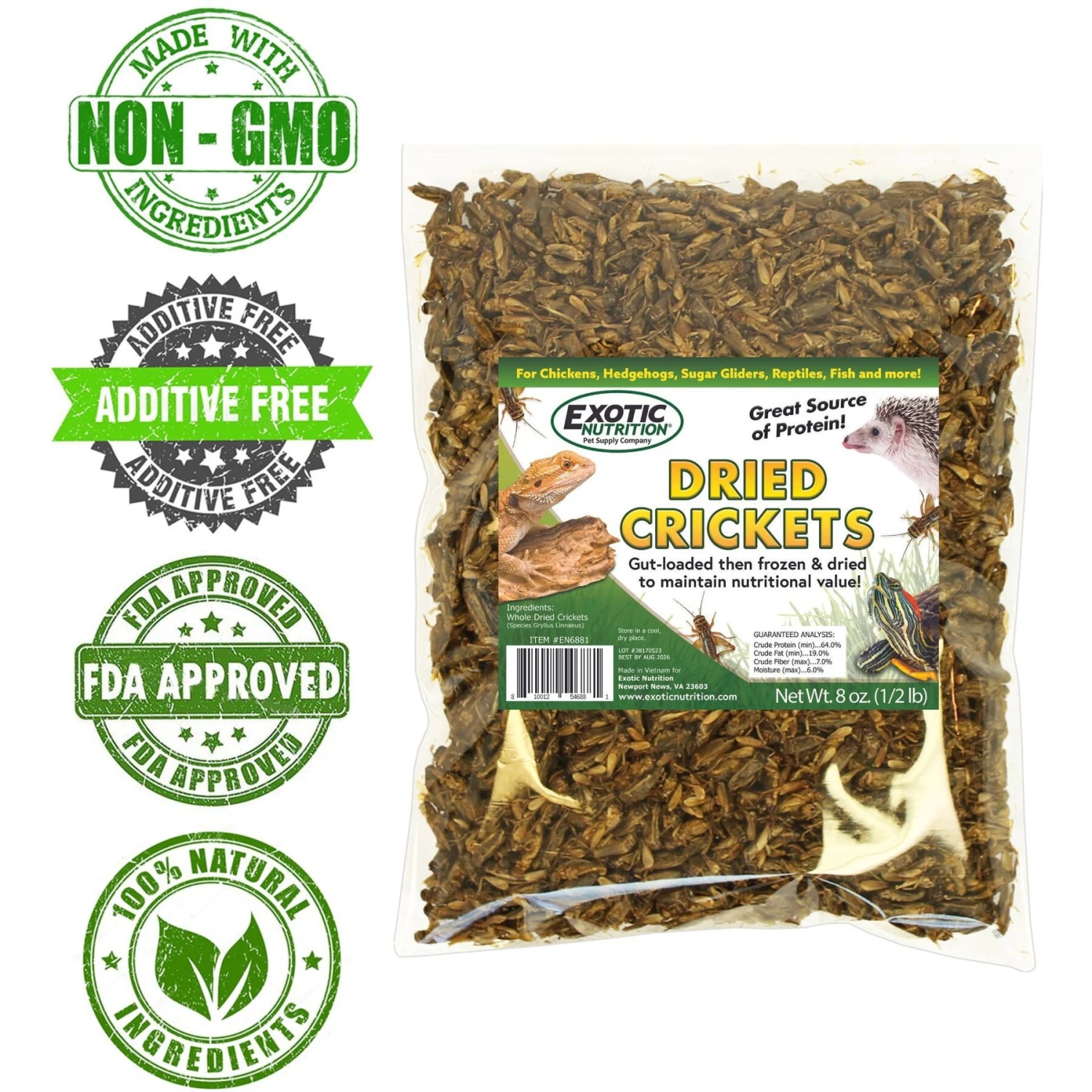 Exotic Nutrition Dried Crickets Small Pet Treats, 8-oz Bag 5 Exotic Nutrition Dried Crickets Small Pet Treats, 8-oz Bag - Image 5