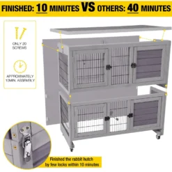 Aivituvin AIR06-A Small Pet Indoor/Outdoor Hutch, Gray, Two Story -MiniMates Shop 894478 PT3. AC SS1800 V1687885970