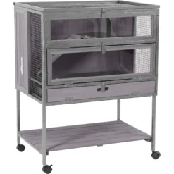 Aivituvin AIR25-1 Anti-Chew Iron Frame Wooden Hamster Cage, Gray