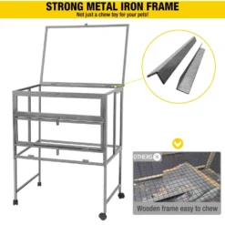 Aivituvin AIR25-1 Anti-Chew Iron Frame Wooden Hamster Cage, Gray -MiniMates Shop 909878 PT2. AC SS1800 V1688566970