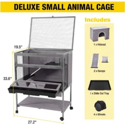 Aivituvin AIR25-1 Anti-Chew Iron Frame Wooden Hamster Cage, Gray -MiniMates Shop 909878 PT6. AC SS1800 V1688580549
