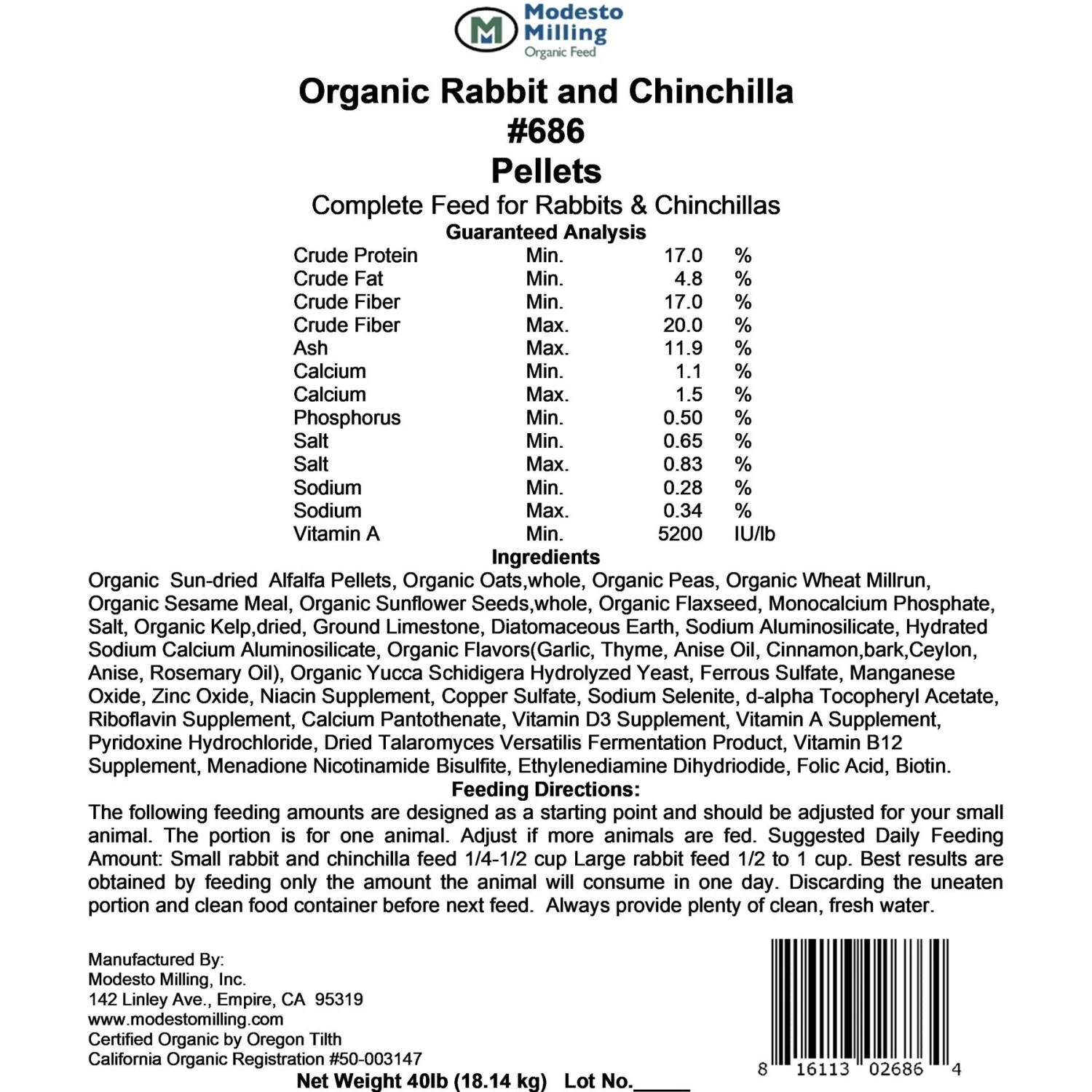 Modesto Milling Organic Rabbit & Chinchilla Food 3 Modesto Milling Organic Rabbit & Chinchilla Food - Image 3