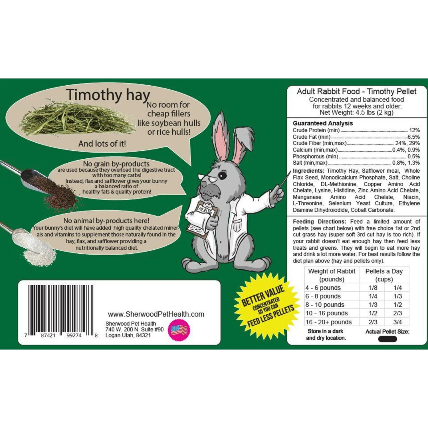 Sherwood Pet Health Measured Timothy Pellet Adult Rabbit Food, 20-lb Bag 2 Sherwood Pet Health Measured Timothy Pellet Adult Rabbit Food, 20-lb Bag - Image 2