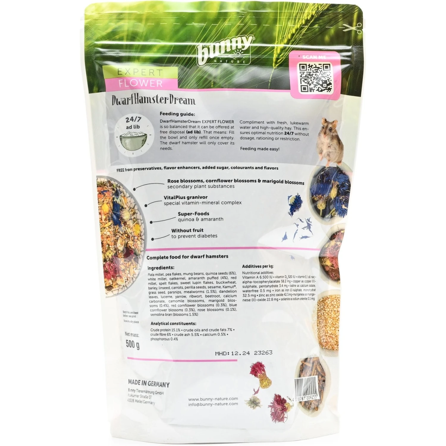 Bunny Nature DwarfHamsterDream Expert Flower Dwarf Hamster Food, 1.1-lb Bag 3 Bunny Nature DwarfHamsterDream Expert Flower Dwarf Hamster Food, 1.1-lb Bag - Image 3