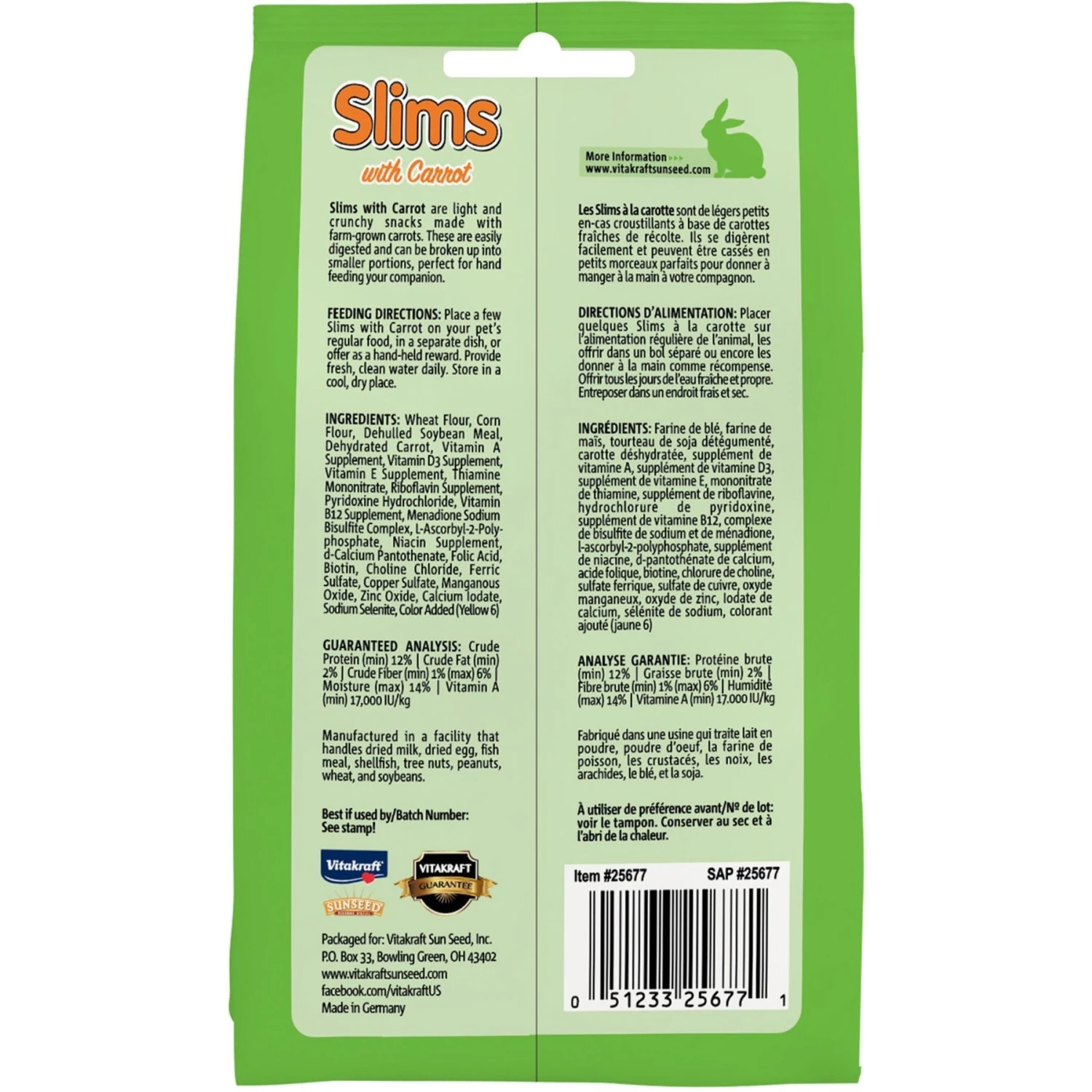 Vitakraft Slims Carrot Crispy Nibble Stick Small Animal Treats 2 Vitakraft Slims Carrot Crispy Nibble Stick Small Animal Treats - Image 2