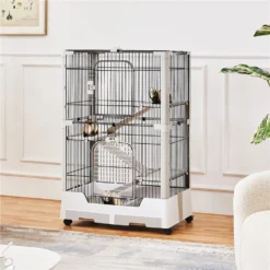 Yaheetech 4-Level Rolling Rabbit Cage On Wheel, Gray