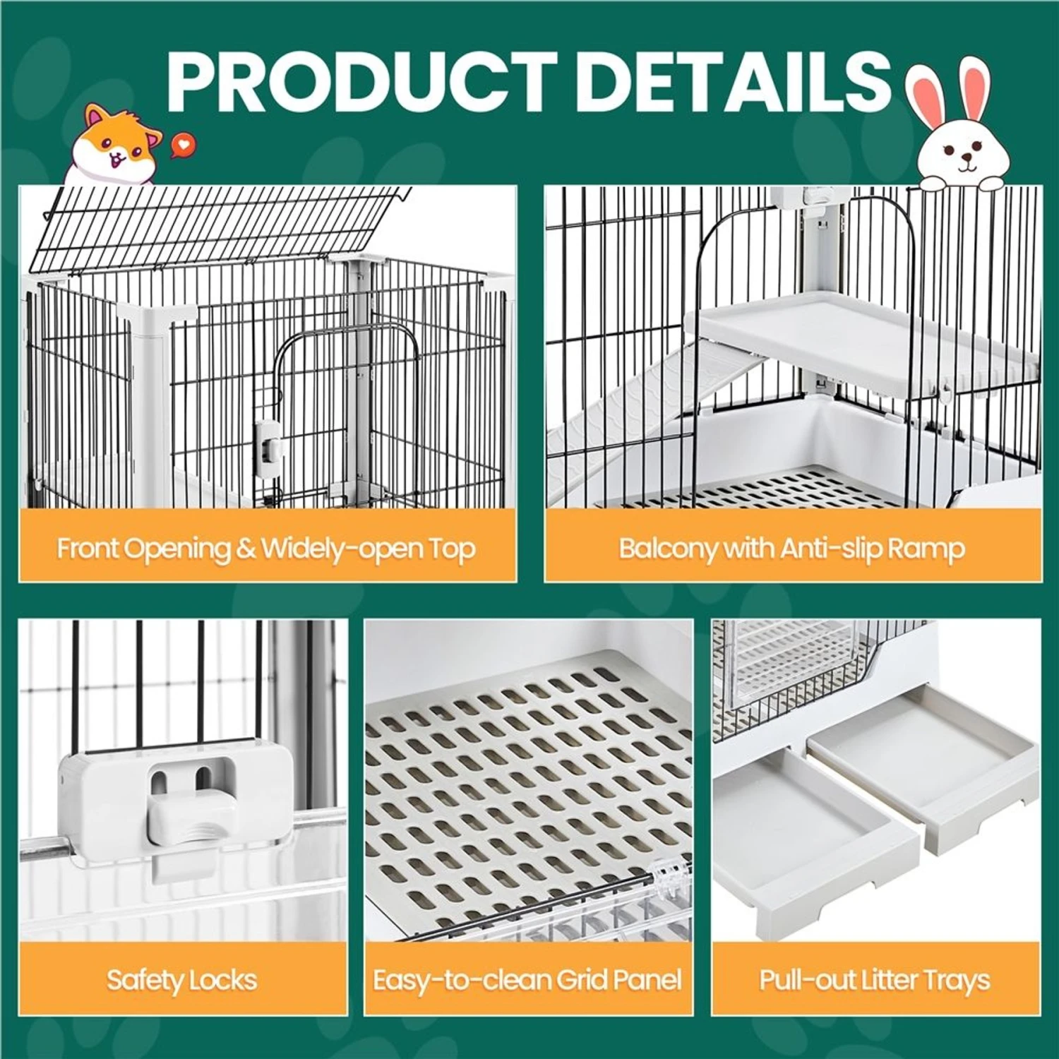 Yaheetech 4-Level Rolling Rabbit Cage On Wheel, Gray 4 Yaheetech 4-Level Rolling Rabbit Cage On Wheel, Gray - Image 4