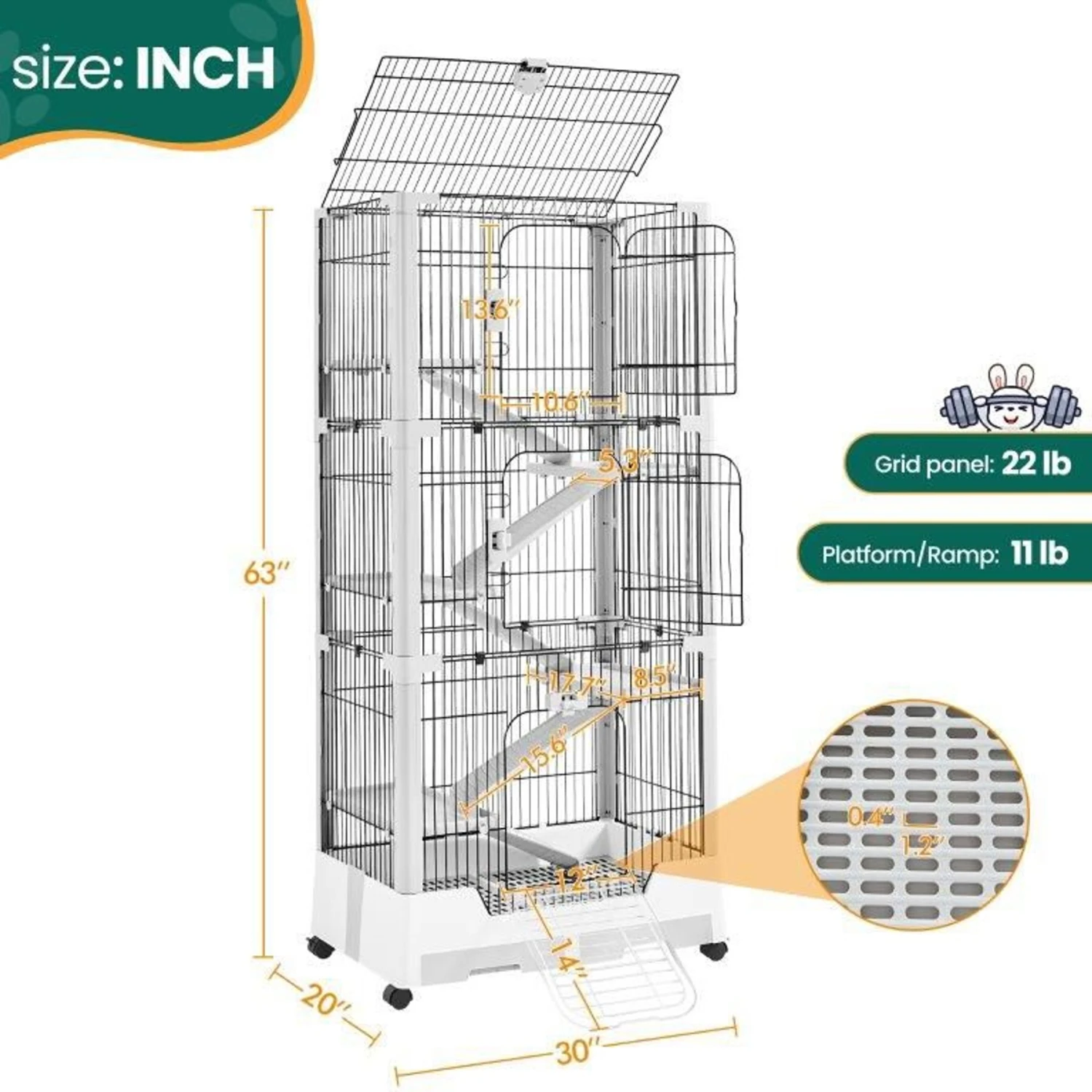 Yaheetech 6-Level Rolling Rabbit Cage On Wheel, Gray 3 Yaheetech 6-Level Rolling Rabbit Cage On Wheel, Gray - Image 3