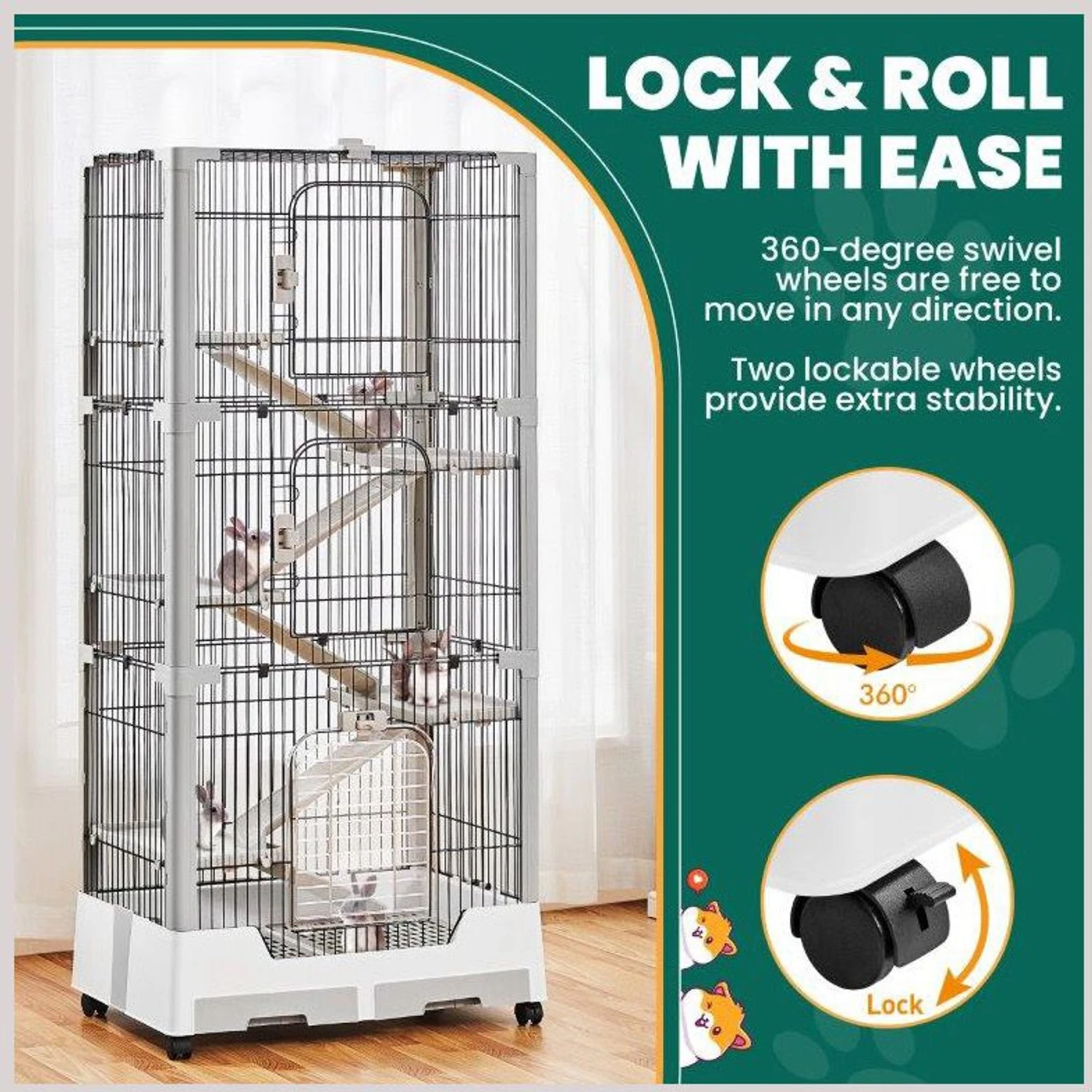 Yaheetech 6-Level Rolling Rabbit Cage On Wheel, Gray 7 Yaheetech 6-Level Rolling Rabbit Cage On Wheel, Gray - Image 7