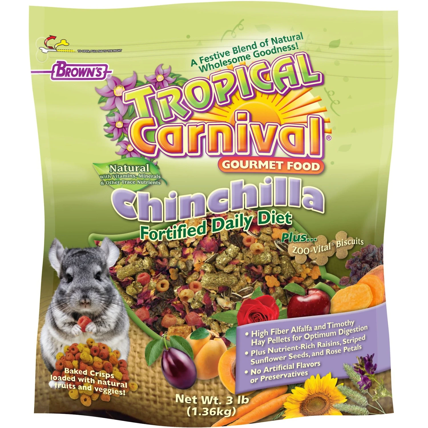 Brown's Tropical Carnival Natural Fortified Daily Diet Chinchilla Food 1 Brown's Tropical Carnival Natural Fortified Daily Diet Chinchilla Food